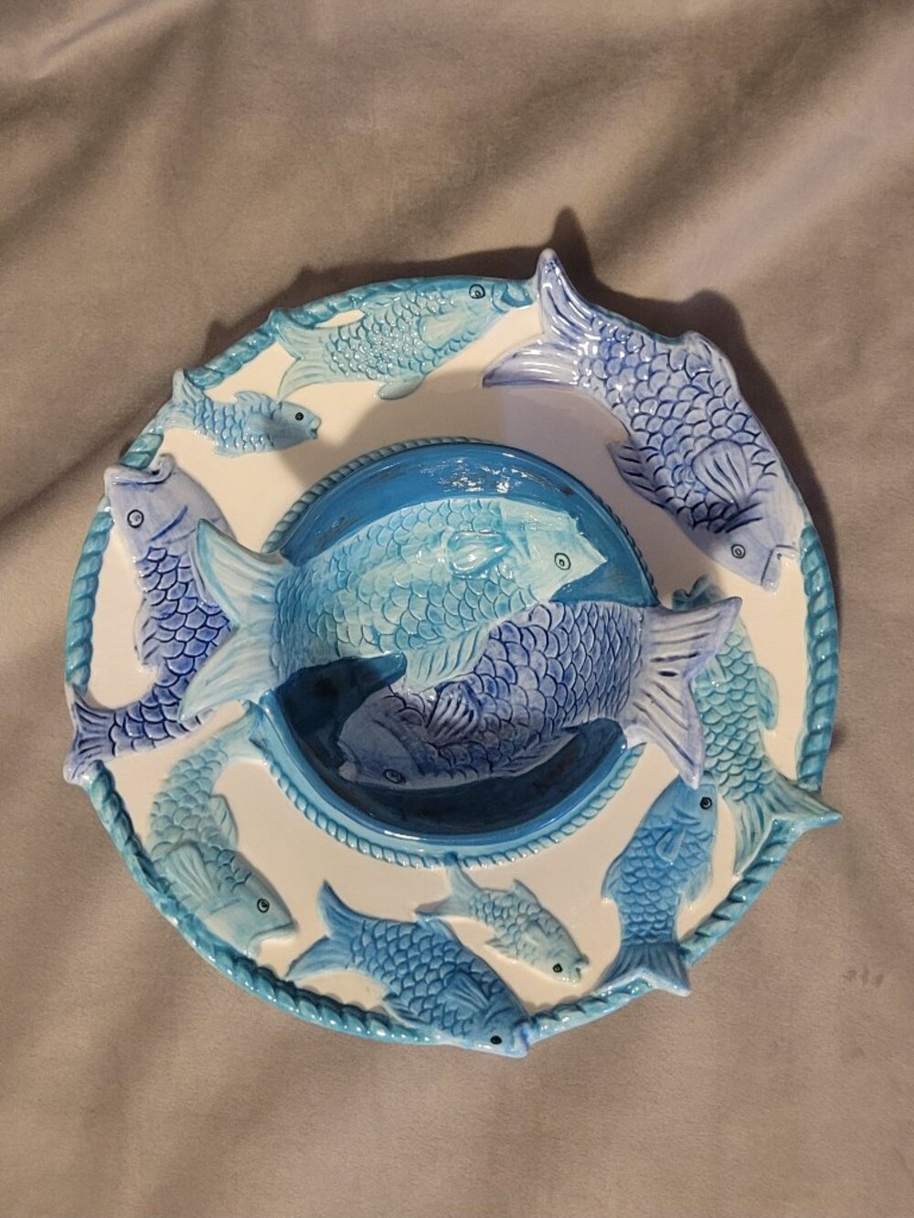 Fish Tales Chip Dip Platter Pottery by Nanette Vacher for Ambiance Collections